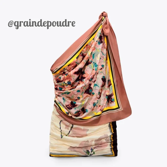 Rare Zara Blogger Limited Edition 3-in-1 Silk Print One-Shoulder Mini Dress M - Picture 2 of 6